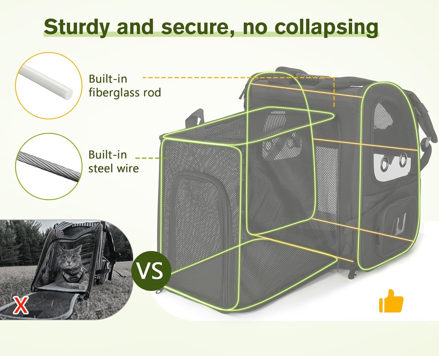Expandable Pet Carrier Backpack - Portable and Breathable Rucksack with Mesh Opening, Acrylic Visibility, Safety Belt, and Additional Storage for Dogs and Cats (Black)