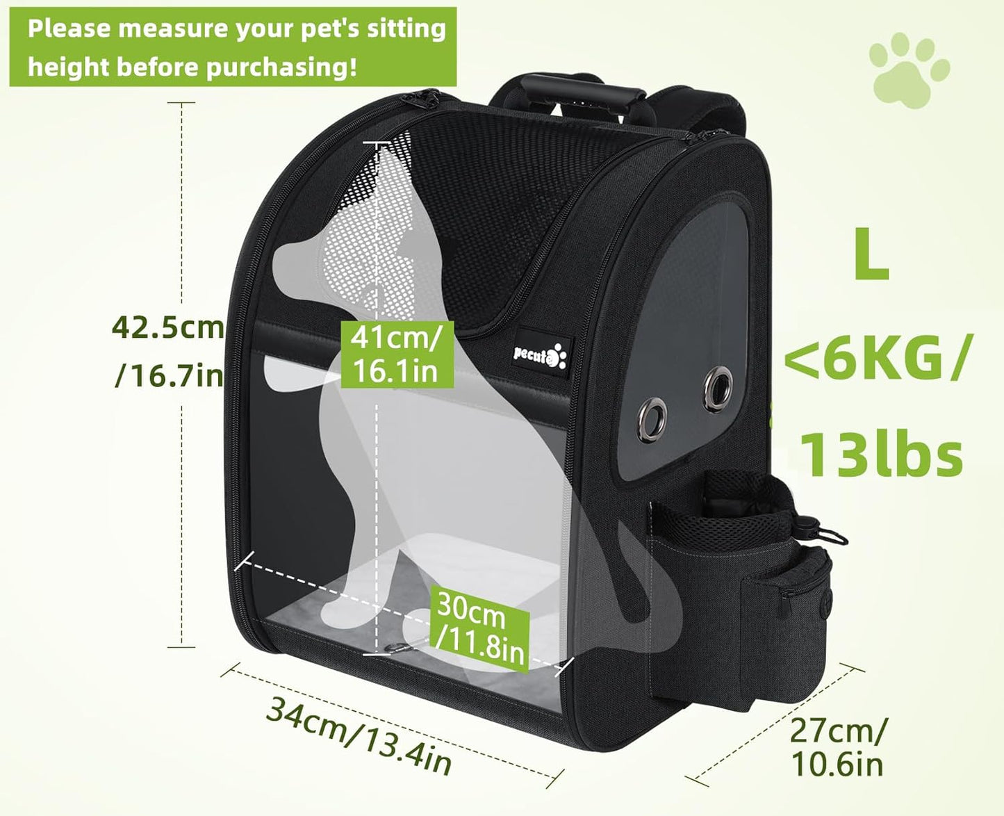 Expandable Pet Carrier Backpack - Portable and Breathable Rucksack with Mesh Opening, Acrylic Visibility, Safety Belt, and Additional Storage for Dogs and Cats (Black)