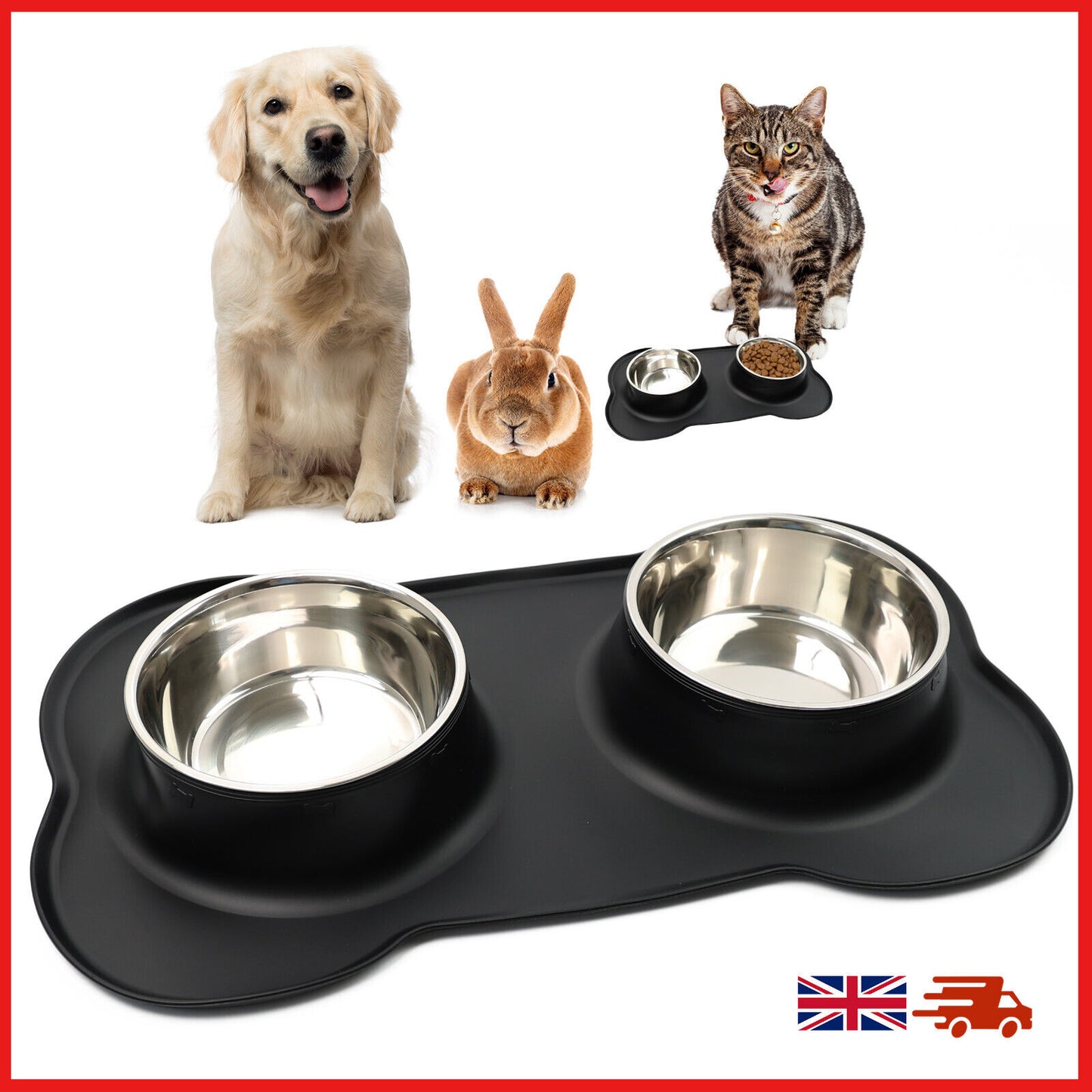 Double Stainless Steel Pet Bowl Set with Non-Slip Base for Food and Water