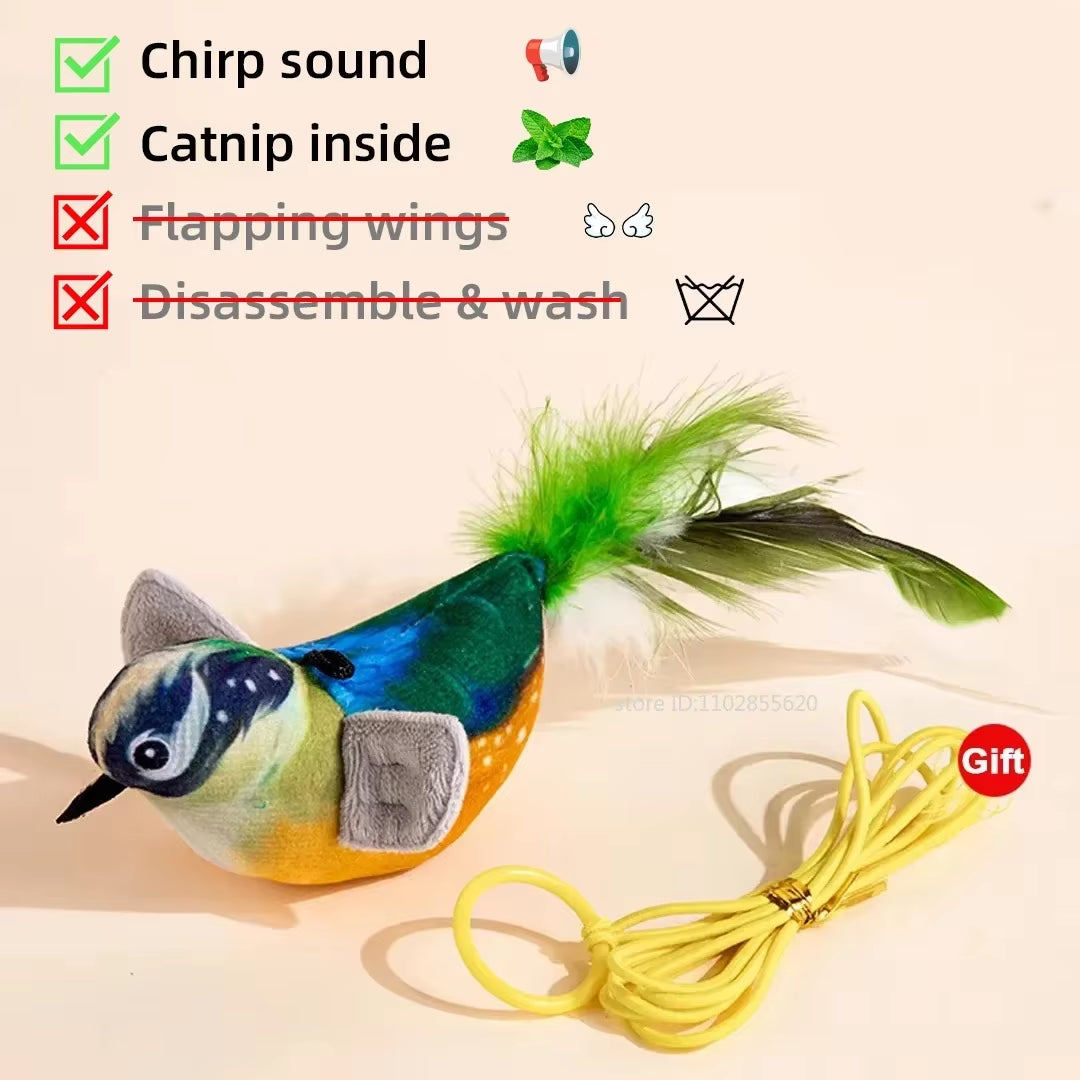 Interactive Rechargeable Simulated Bird Toy for Cats and Dogs - Chirping and Flapping Plush Pet Companion (Non-Flying) with Catnip Touch Activation
