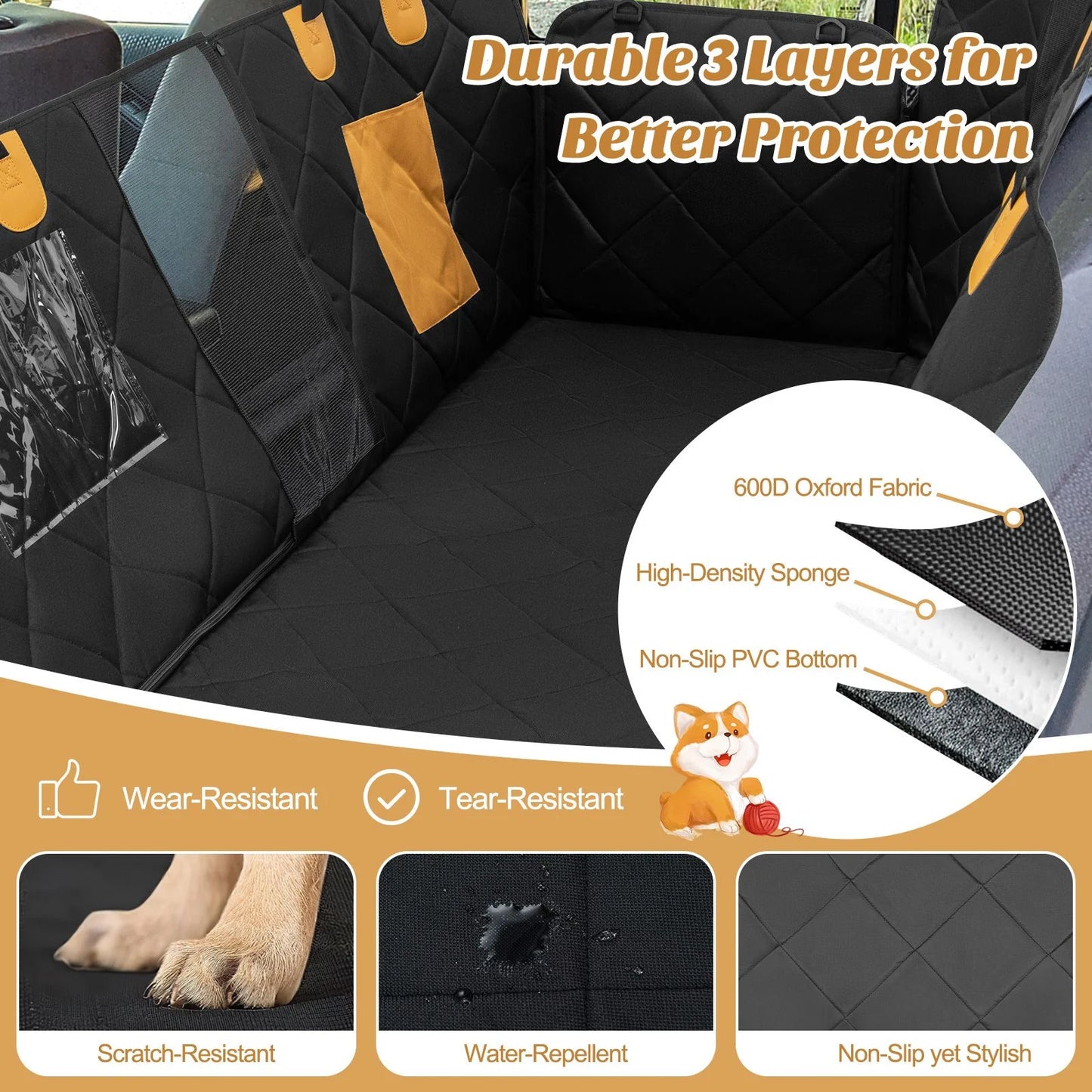 Premium Waterproof Dog Car Seat Cover for Rear Seats with Mesh Ventilation Windows