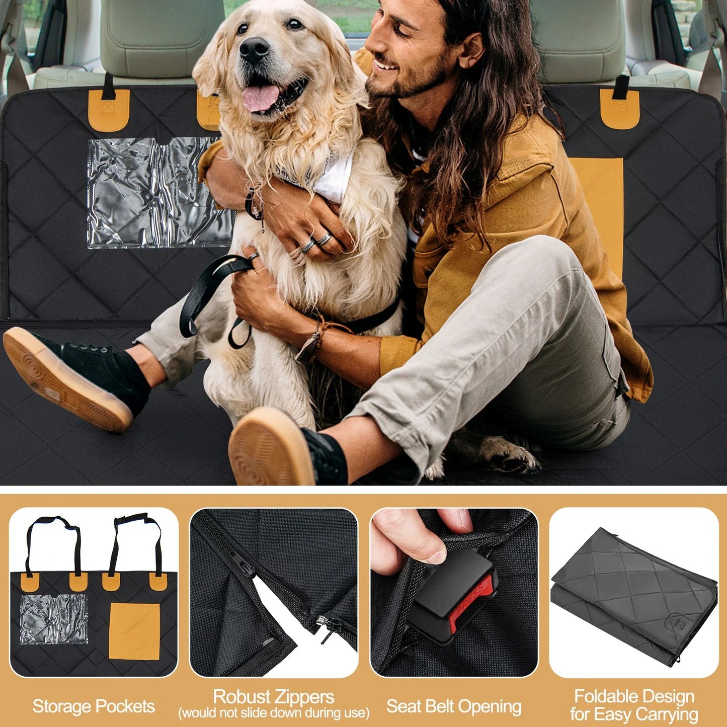 Premium Waterproof Dog Car Seat Cover for Rear Seats with Mesh Ventilation Windows