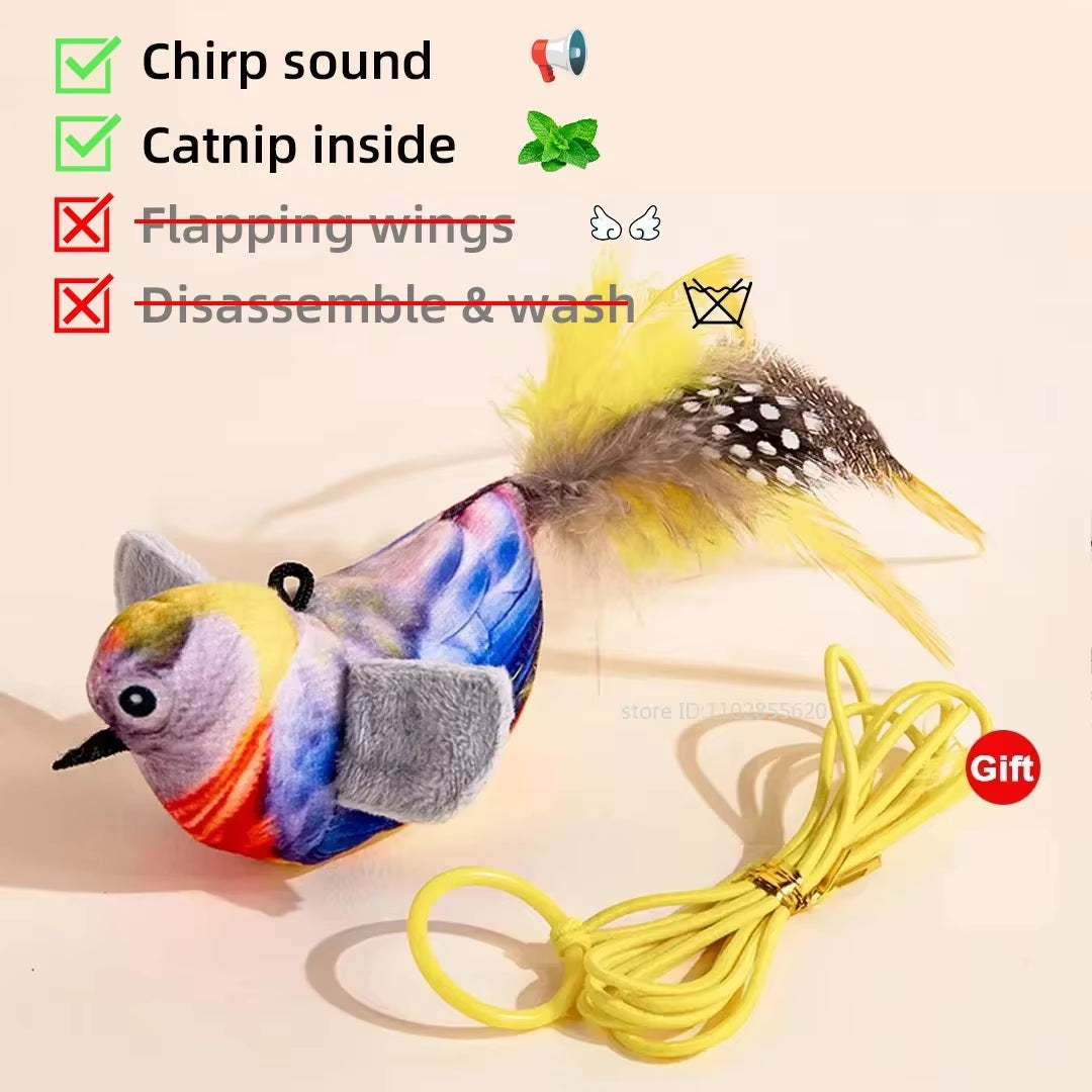 Interactive Rechargeable Simulated Bird Toy for Cats and Dogs - Chirping and Flapping Plush Pet Companion (Non-Flying) with Catnip Touch Activation