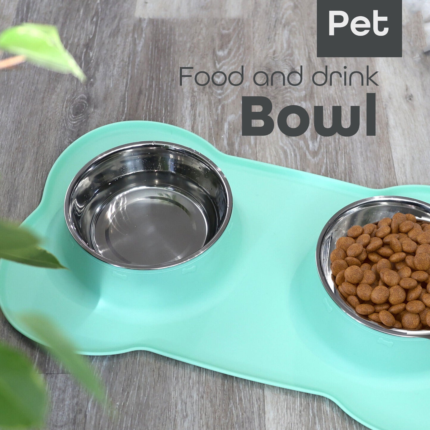Double Stainless Steel Pet Bowl Set with Non-Slip Base for Food and Water