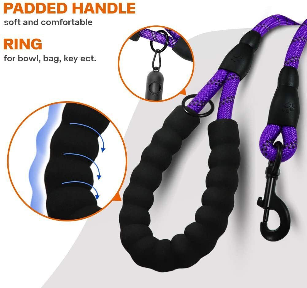 5FT Reflective Braided Rope Dog Leash for Medium to Large Breeds