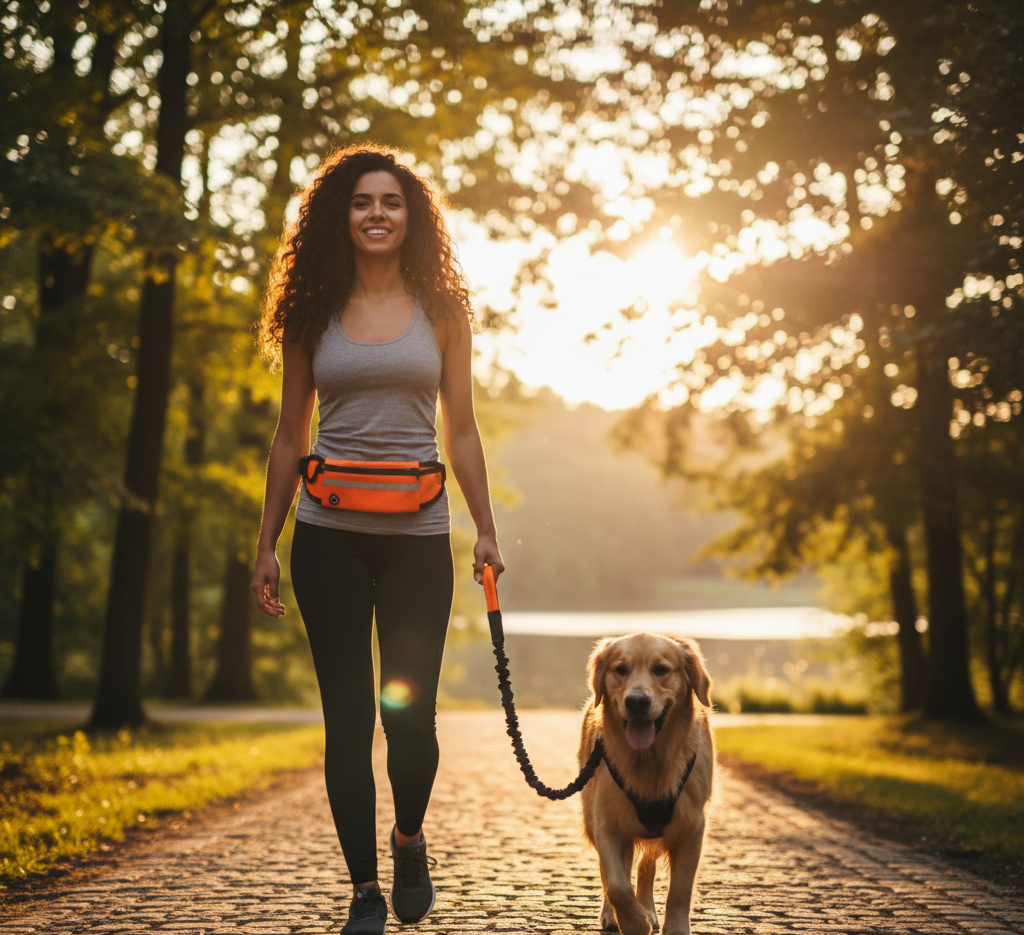 Adjustable Hands-Free Reflective Dog Leash with Detachable Waist Bag for Active Pet Owners