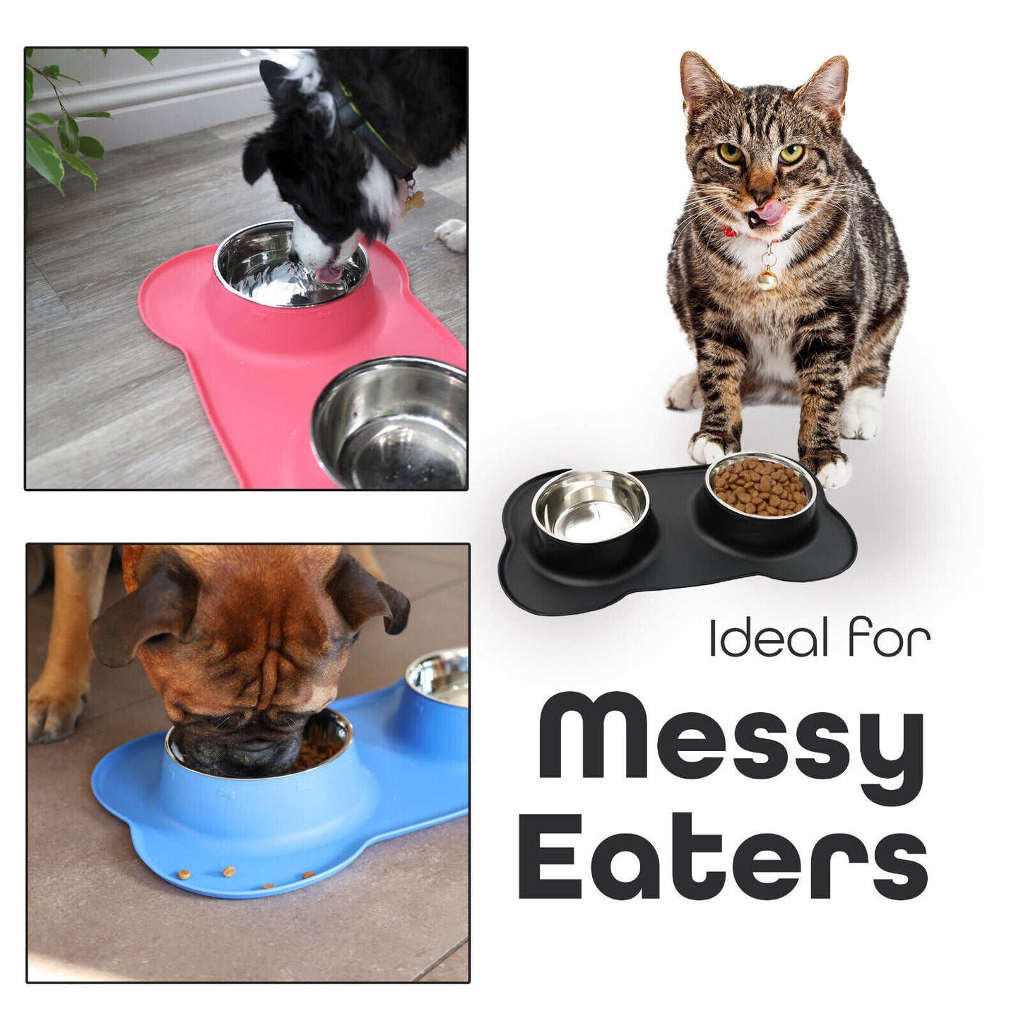 Double Stainless Steel Pet Bowl Set with Non-Slip Base for Food and Water