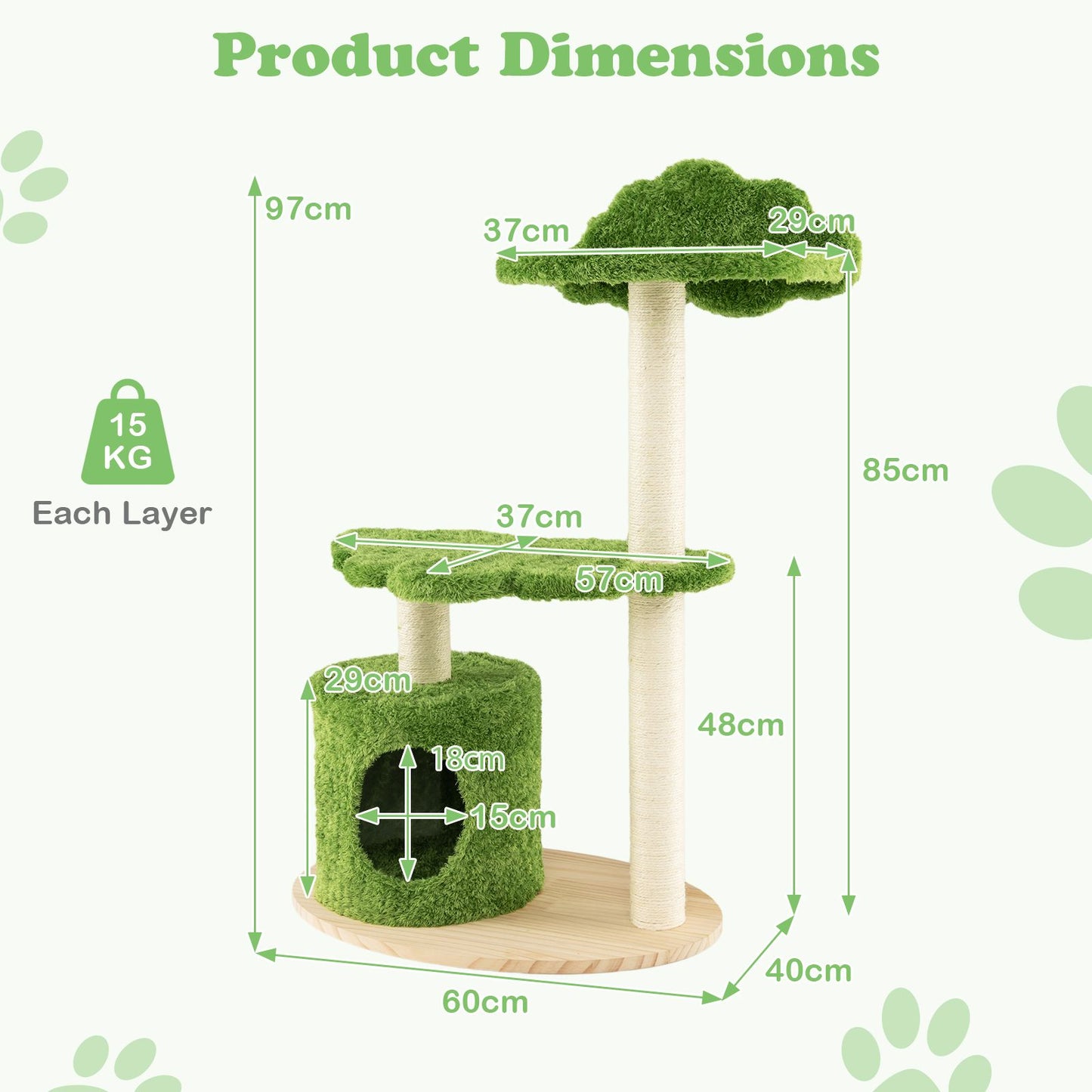 97 cm Cat Tree with Fully Wrapped Sisal Scratching Posts