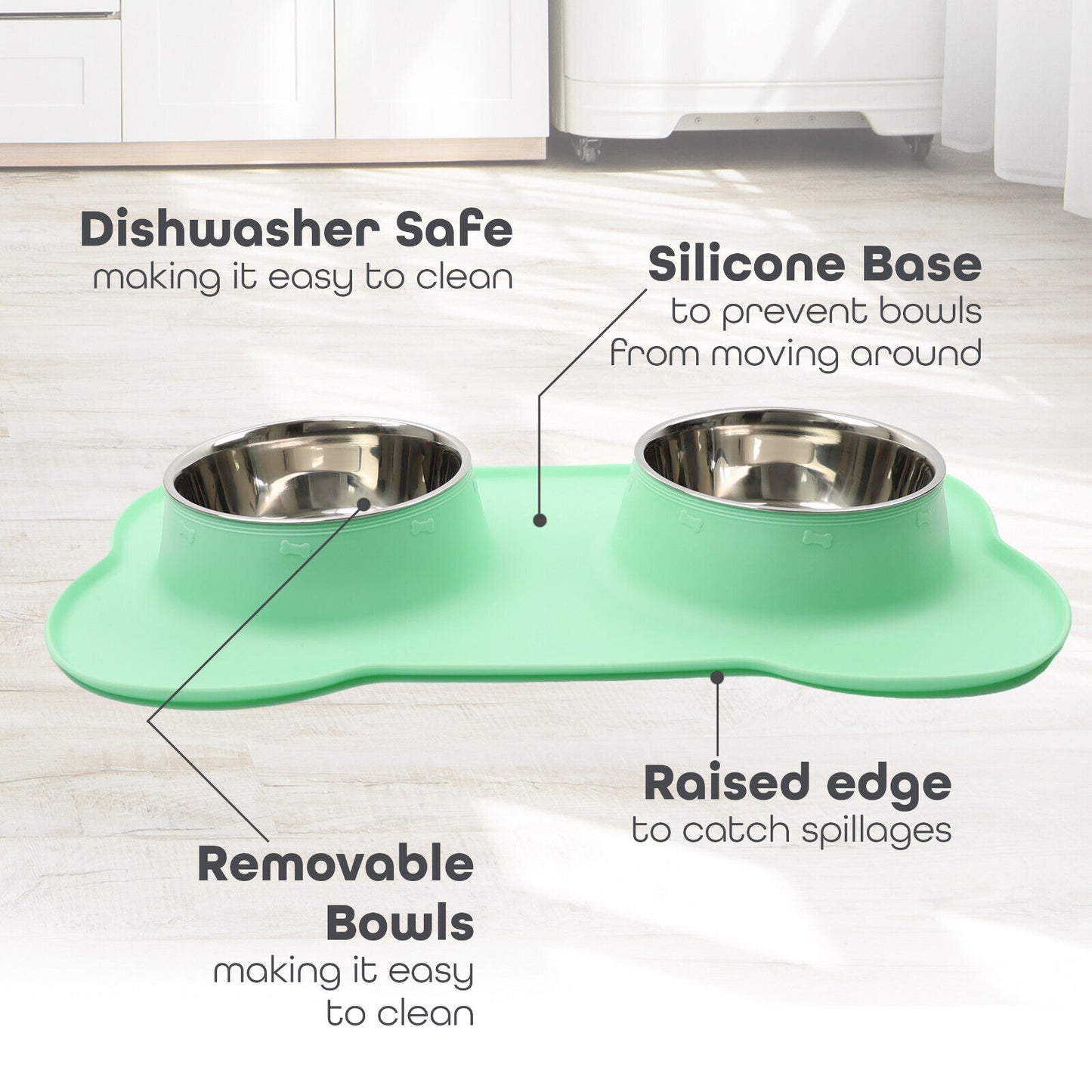 Double Stainless Steel Pet Bowl Set with Non-Slip Base for Food and Water