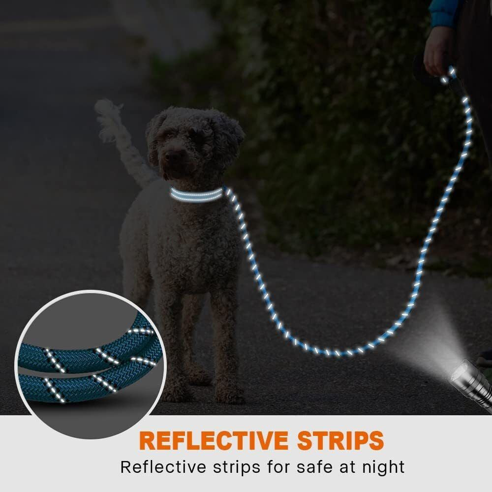 5FT Reflective Braided Rope Dog Leash for Medium to Large Breeds