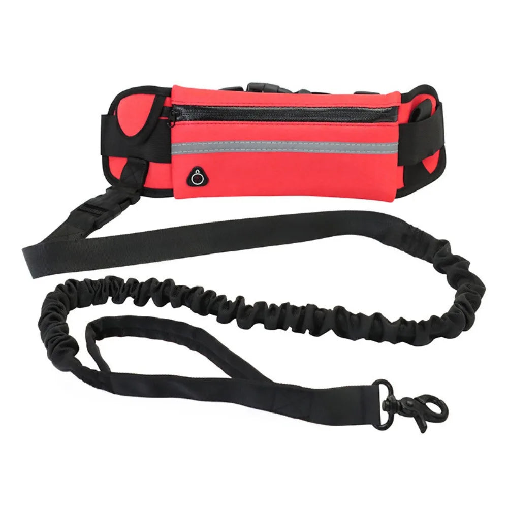 Adjustable Hands-Free Reflective Dog Leash with Detachable Waist Bag for Active Pet Owners