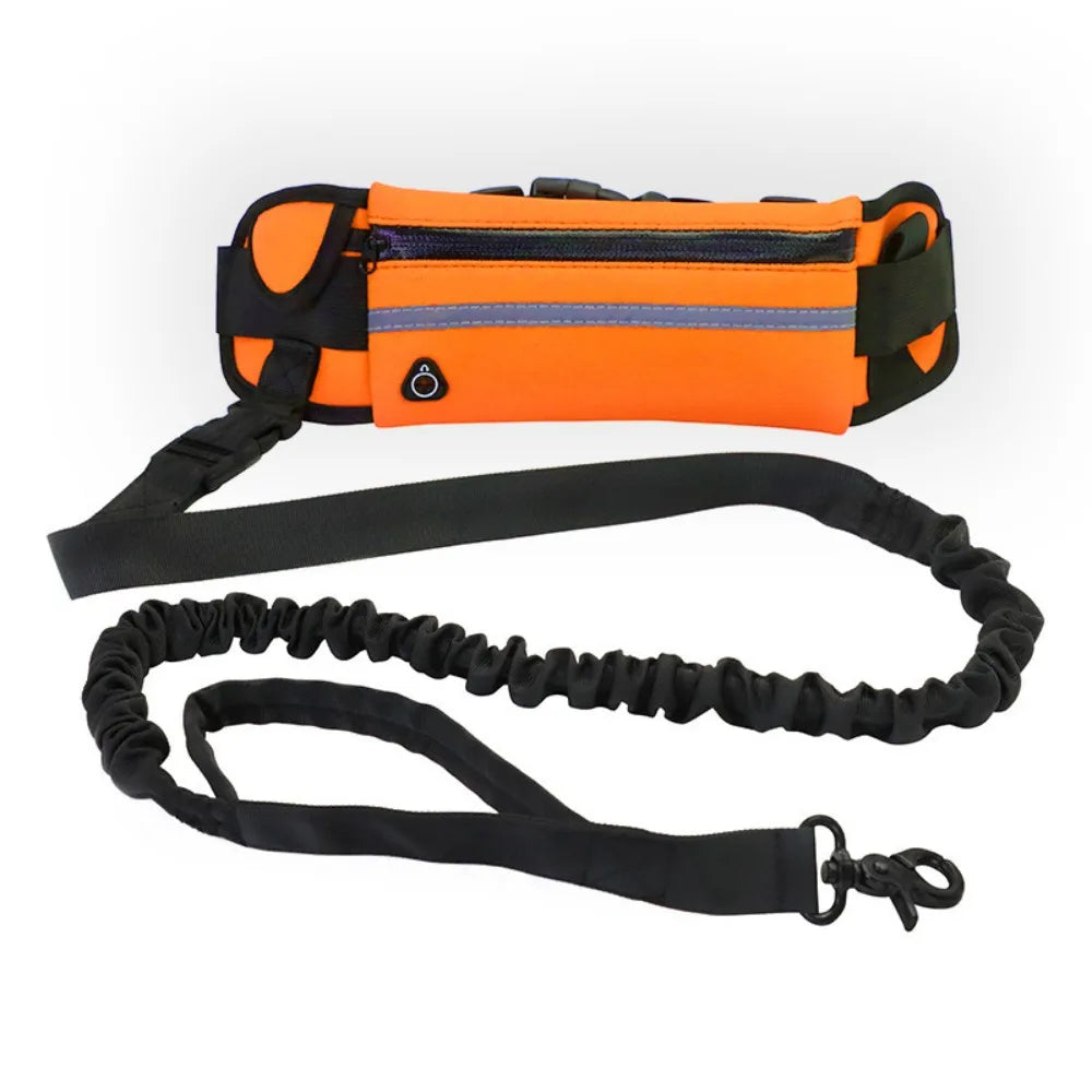 Adjustable Hands-Free Reflective Dog Leash with Detachable Waist Bag for Active Pet Owners