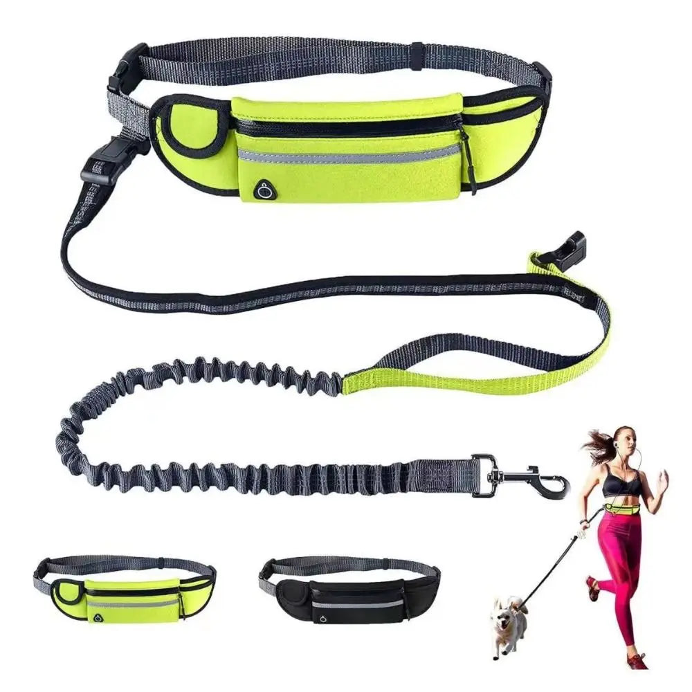 Adjustable Hands-Free Reflective Dog Leash with Detachable Waist Bag for Active Pet Owners