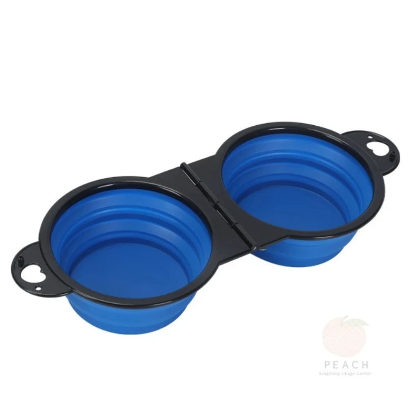 2-in-1 Foldable Dual Bowl Portable Feeding and Drinking Solution for Dogs and Cats - Ideal for Outdoor Travel
