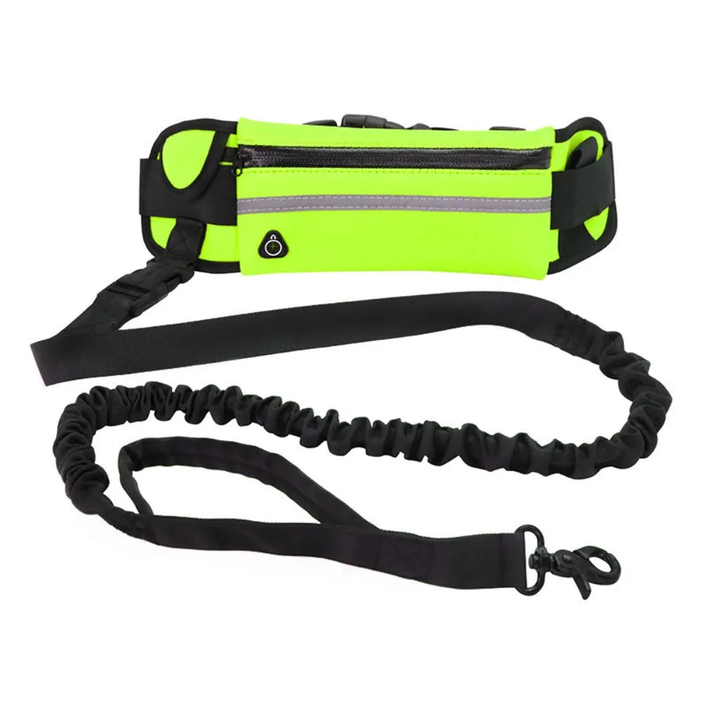 Adjustable Hands-Free Reflective Dog Leash with Detachable Waist Bag for Active Pet Owners