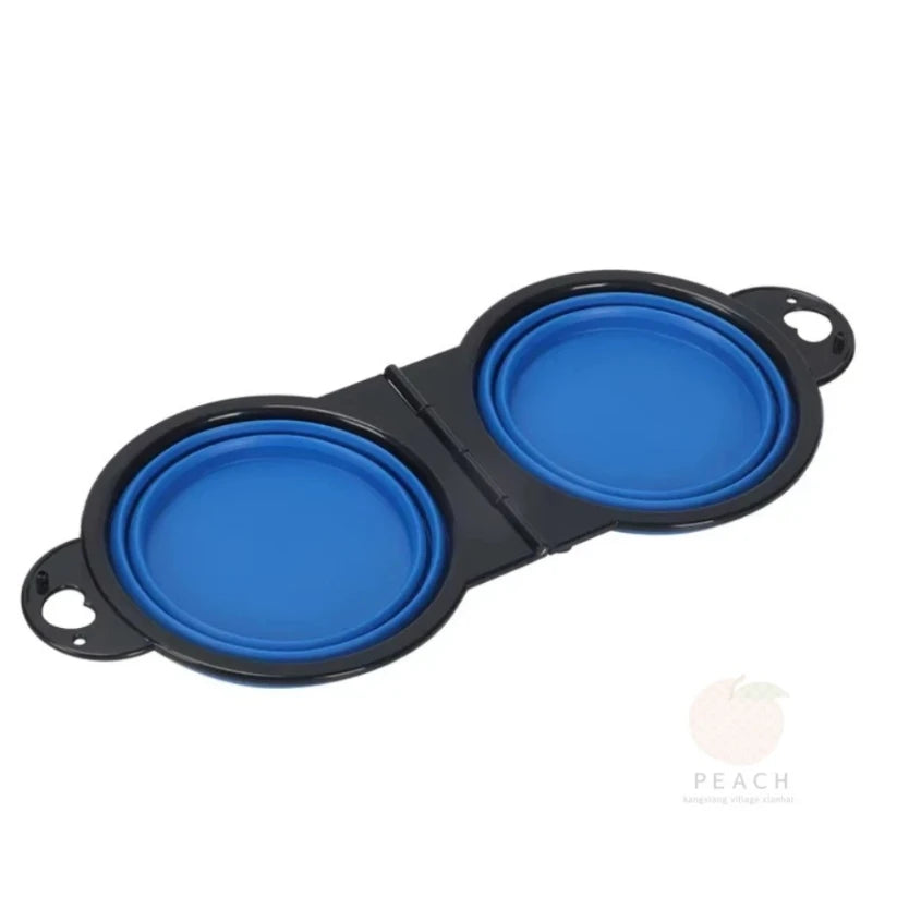 2-in-1 Foldable Dual Bowl Portable Feeding and Drinking Solution for Dogs and Cats - Ideal for Outdoor Travel