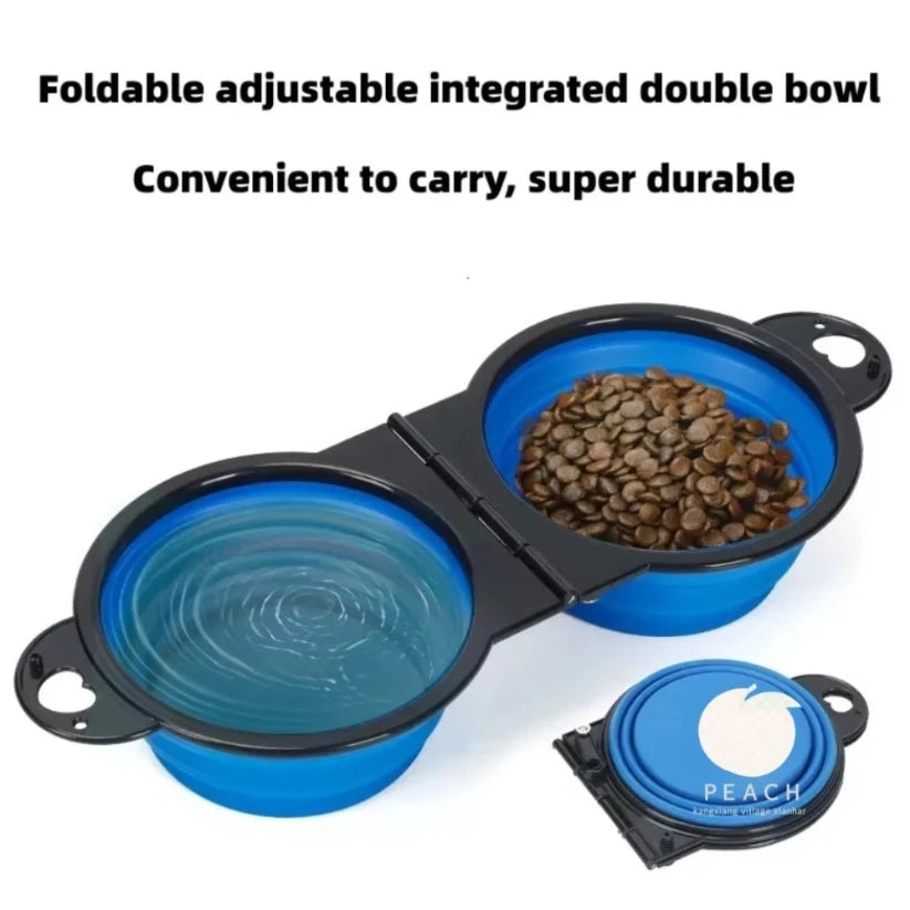 2-in-1 Foldable Dual Bowl Portable Feeding and Drinking Solution for Dogs and Cats - Ideal for Outdoor Travel