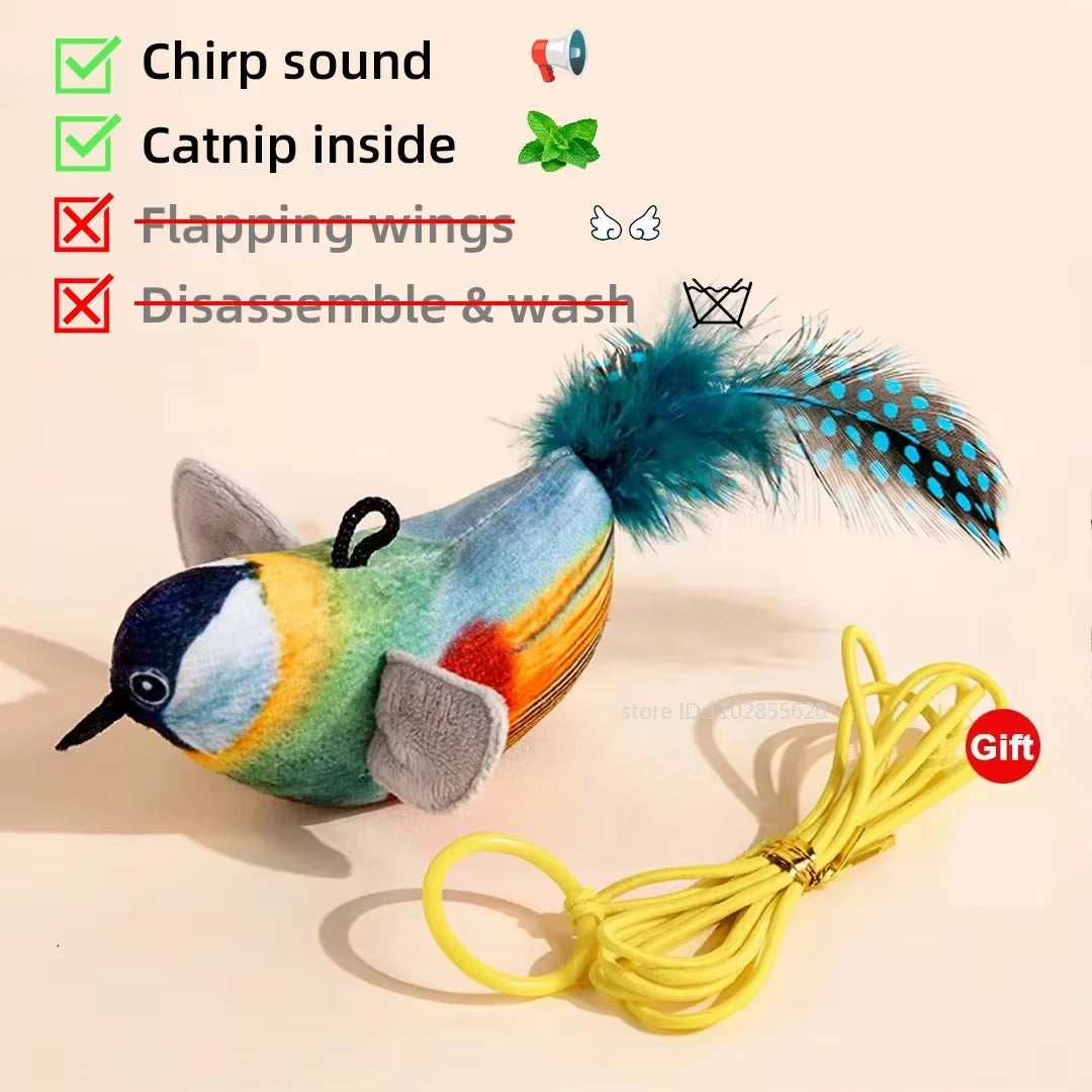 Interactive Rechargeable Simulated Bird Toy for Cats and Dogs - Chirping and Flapping Plush Pet Companion (Non-Flying) with Catnip Touch Activation