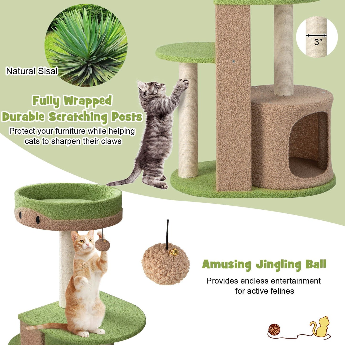 111 cm Multi-Tiered Cat Tree with Enclosed Condo and Plush Perch