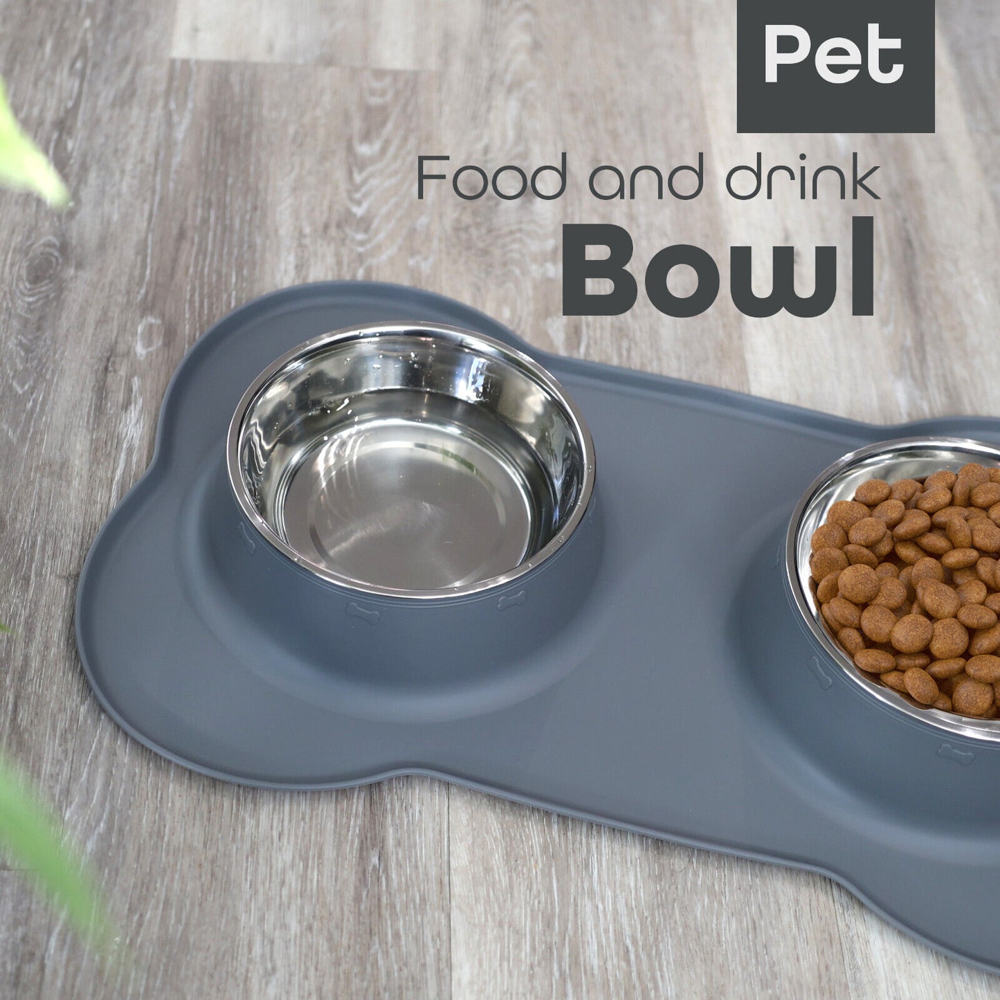 Double Stainless Steel Pet Bowl Set with Non-Slip Base for Food and Water
