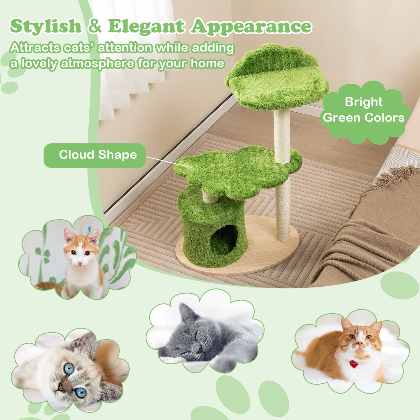 97 cm Cat Tree with Fully Wrapped Sisal Scratching Posts