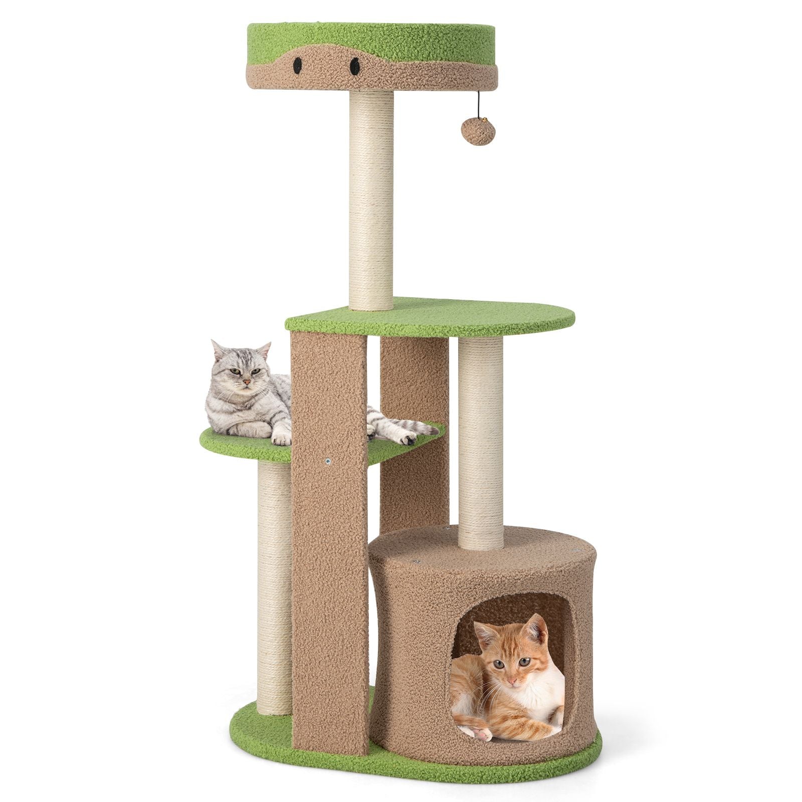 111 cm Multi-Tiered Cat Tree with Enclosed Condo and Plush Perch