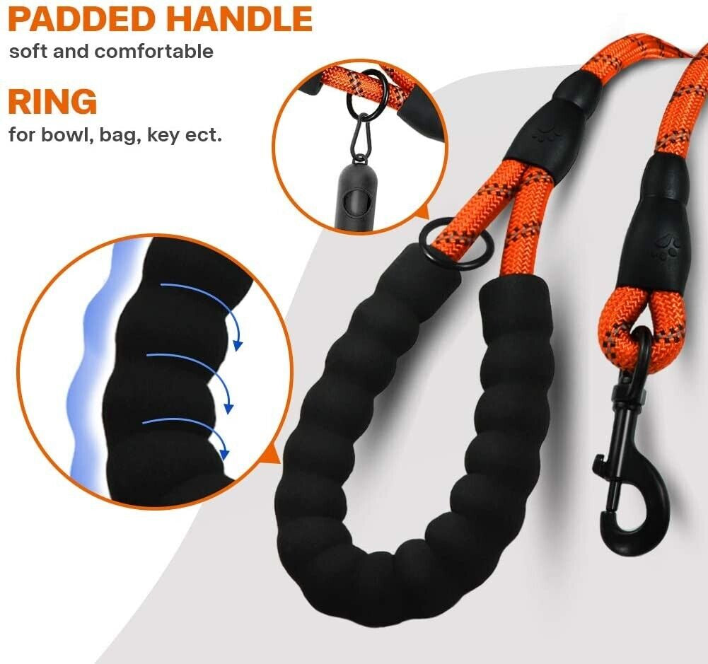 5FT Reflective Braided Rope Dog Leash for Medium to Large Breeds