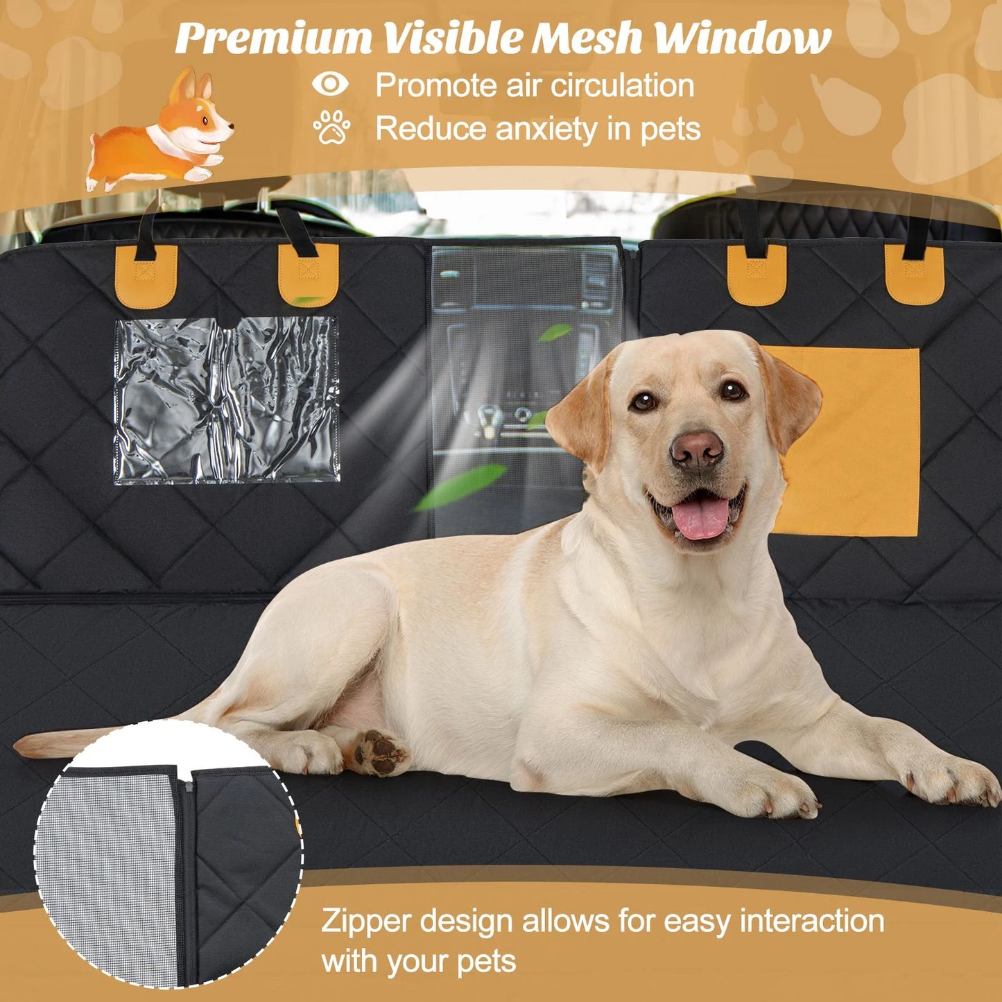Premium Waterproof Dog Car Seat Cover for Rear Seats with Mesh Ventilation Windows