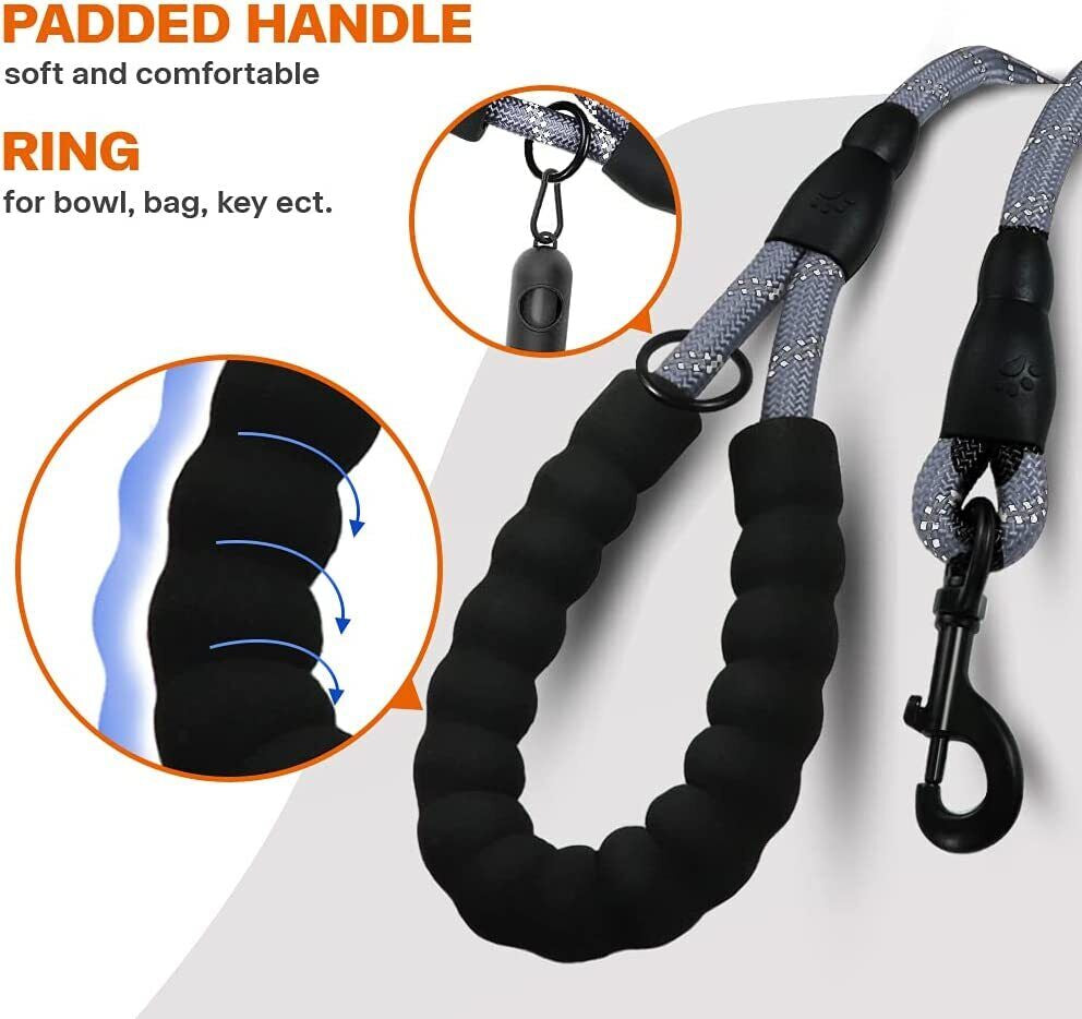 5FT Reflective Braided Rope Dog Leash for Medium to Large Breeds