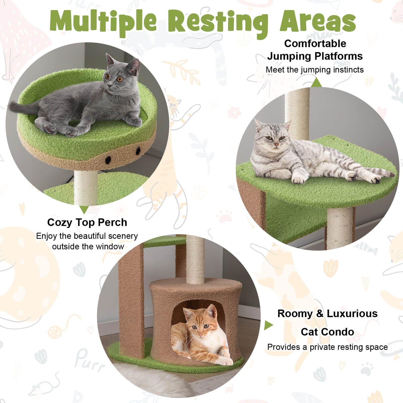 111 cm Multi-Tiered Cat Tree with Enclosed Condo and Plush Perch