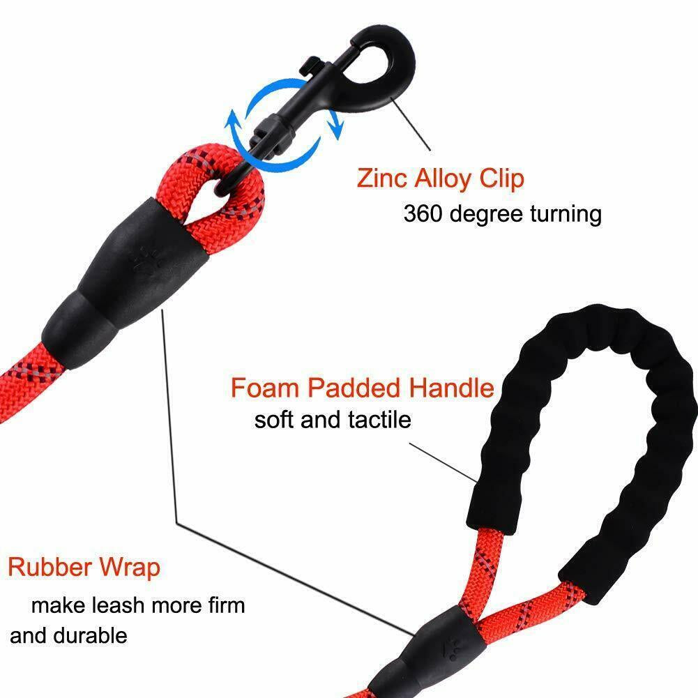 5FT Reflective Braided Rope Dog Leash for Medium to Large Breeds