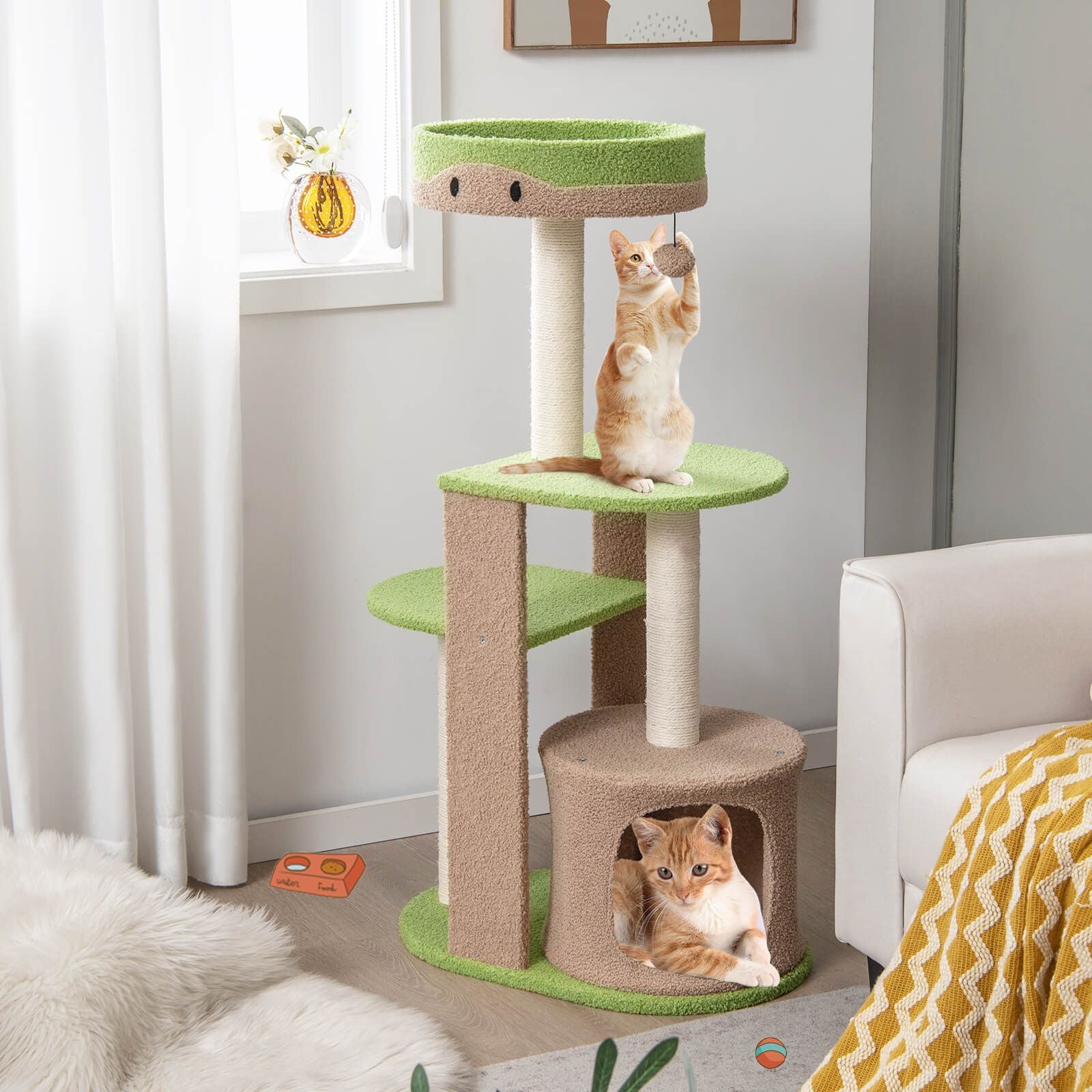111 cm Multi-Tiered Cat Tree with Enclosed Condo and Plush Perch