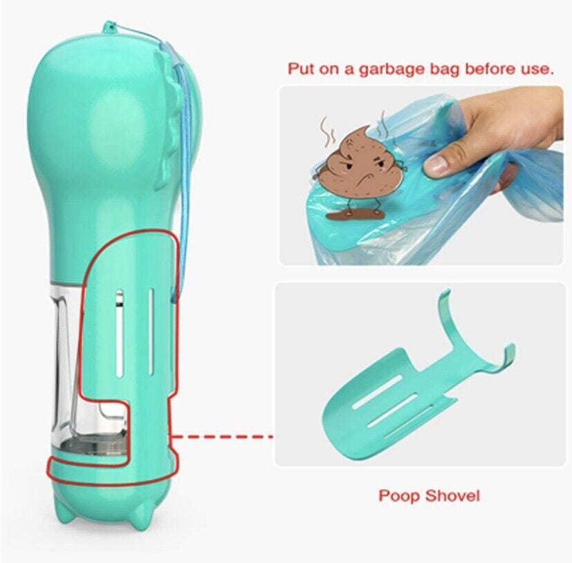 Portable Travel Water Dispenser for Dogs with Integrated Waste Bag Holder