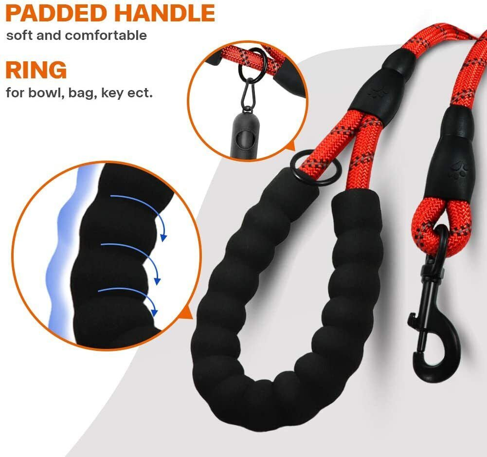 5FT Reflective Braided Rope Dog Leash for Medium to Large Breeds