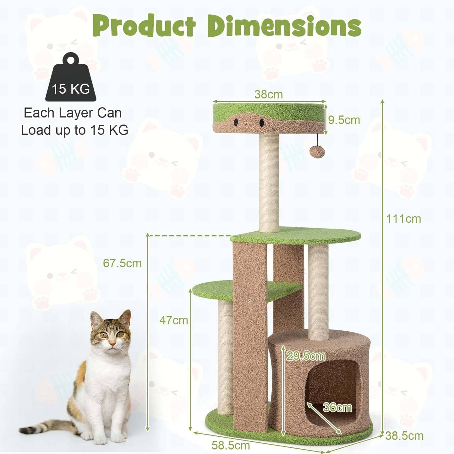 111 cm Multi-Tiered Cat Tree with Enclosed Condo and Plush Perch