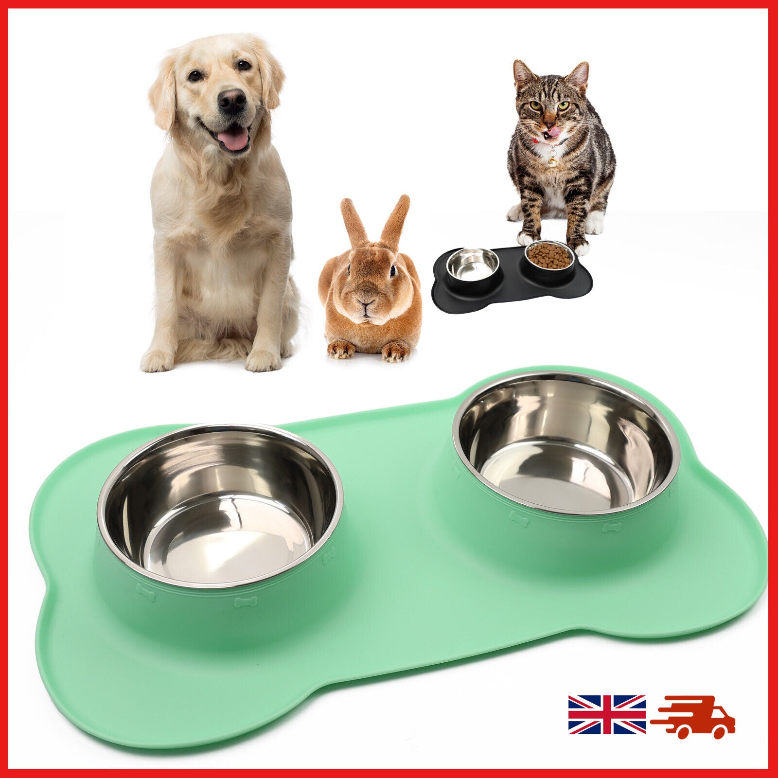 Double Stainless Steel Pet Bowl Set with Non-Slip Base for Food and Water