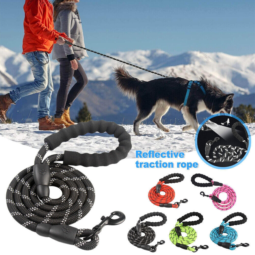 5FT Reflective Braided Rope Dog Leash for Medium to Large Breeds