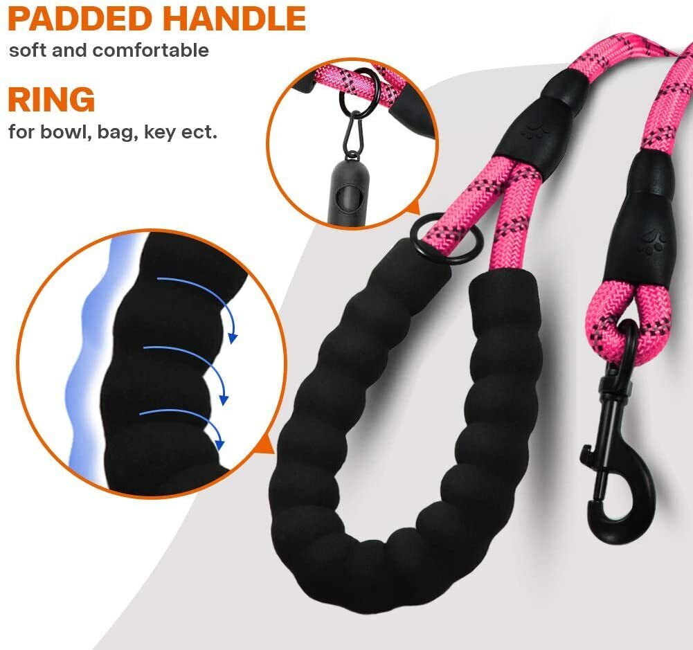 5FT Reflective Braided Rope Dog Leash for Medium to Large Breeds