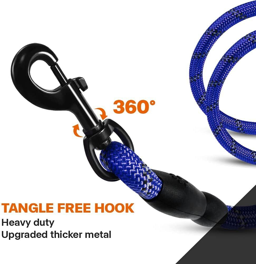 5FT Reflective Braided Rope Dog Leash for Medium to Large Breeds