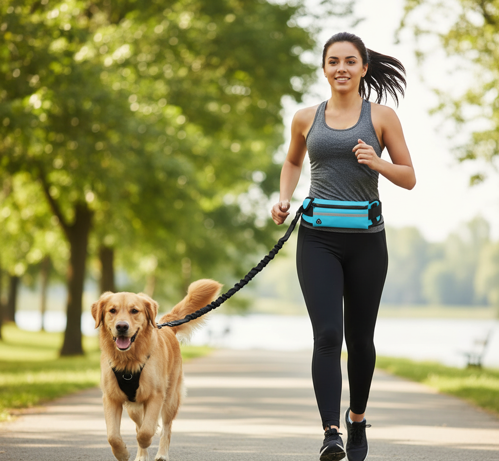 Adjustable Hands-Free Reflective Dog Leash with Detachable Waist Bag for Active Pet Owners