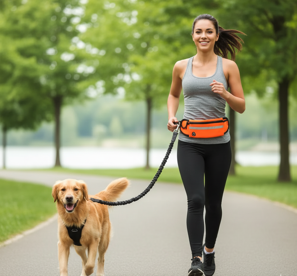 Adjustable Hands-Free Reflective Dog Leash with Detachable Waist Bag for Active Pet Owners