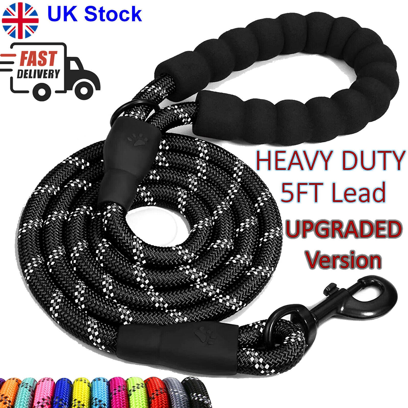 5FT Reflective Braided Rope Dog Leash for Medium to Large Breeds