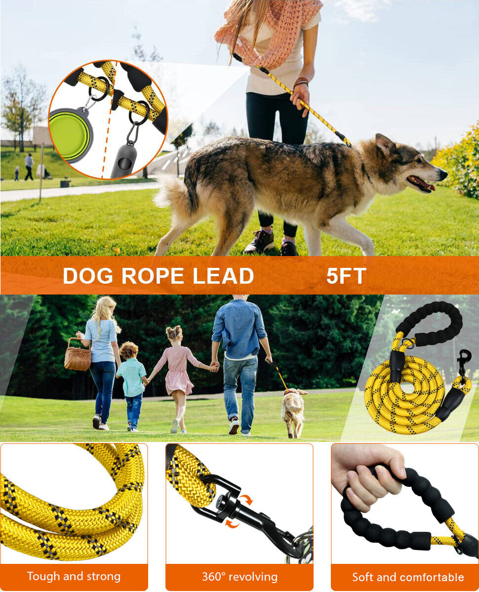 5FT Reflective Braided Rope Dog Leash for Medium to Large Breeds