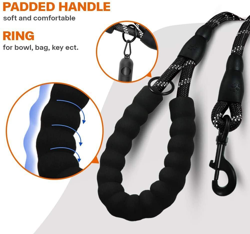 5FT Reflective Braided Rope Dog Leash for Medium to Large Breeds