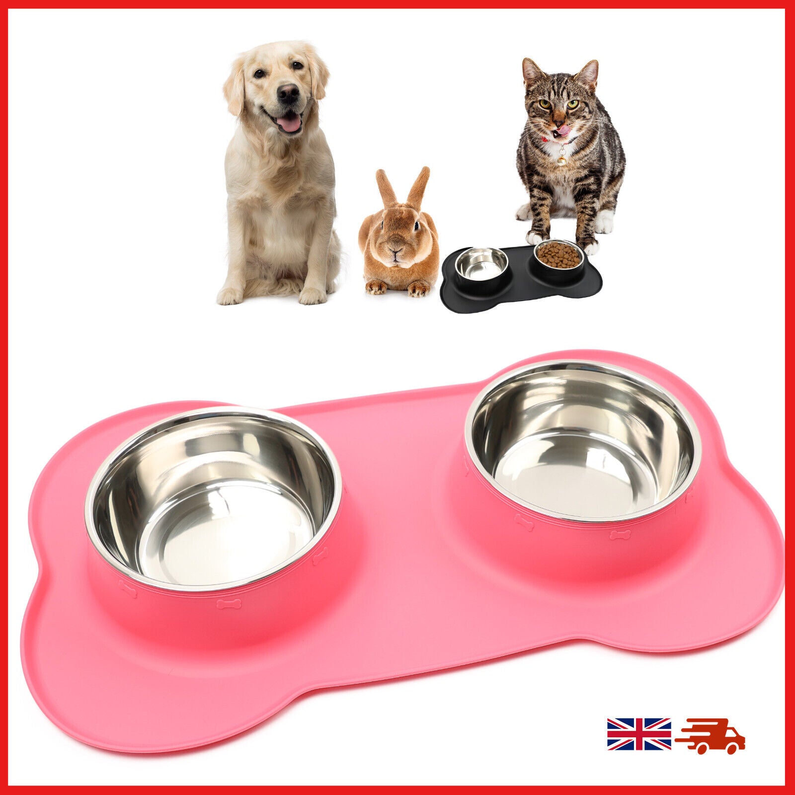 Double Stainless Steel Pet Bowl Set with Non-Slip Base for Food and Water