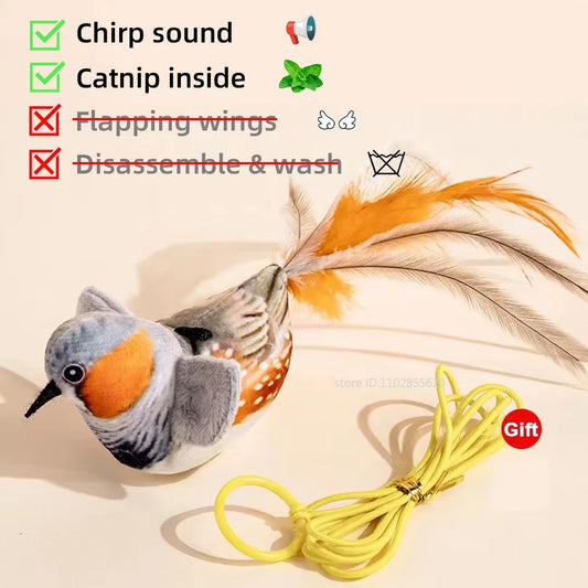 Interactive Rechargeable Simulated Bird Toy for Cats and Dogs - Chirping and Flapping Plush Pet Companion (Non-Flying) with Catnip Touch Activation