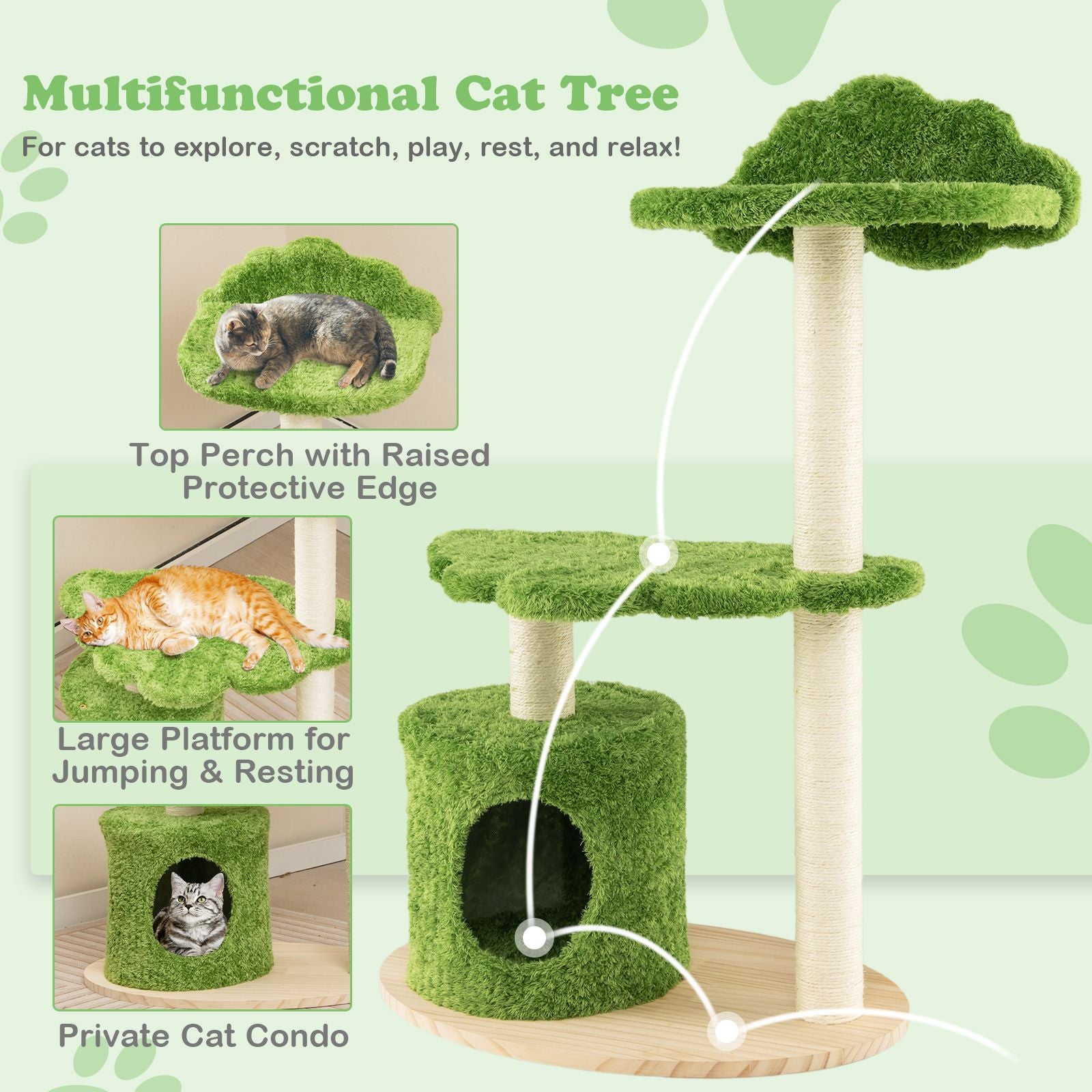 97 cm Cat Tree with Fully Wrapped Sisal Scratching Posts