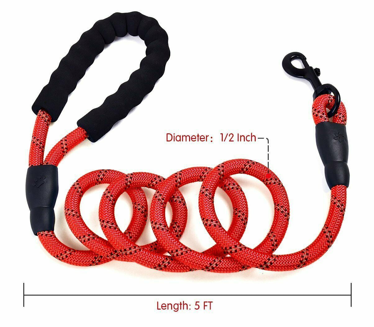 5FT Reflective Braided Rope Dog Leash for Medium to Large Breeds