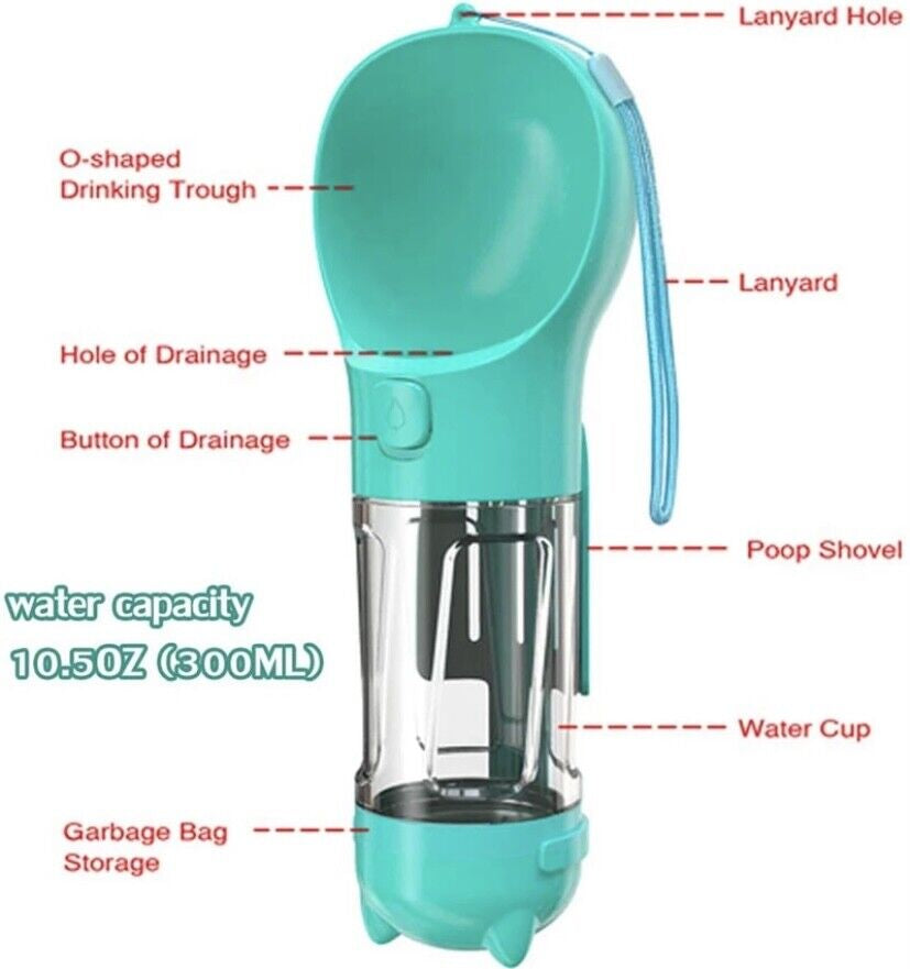 Portable Travel Water Dispenser for Dogs with Integrated Waste Bag Holder