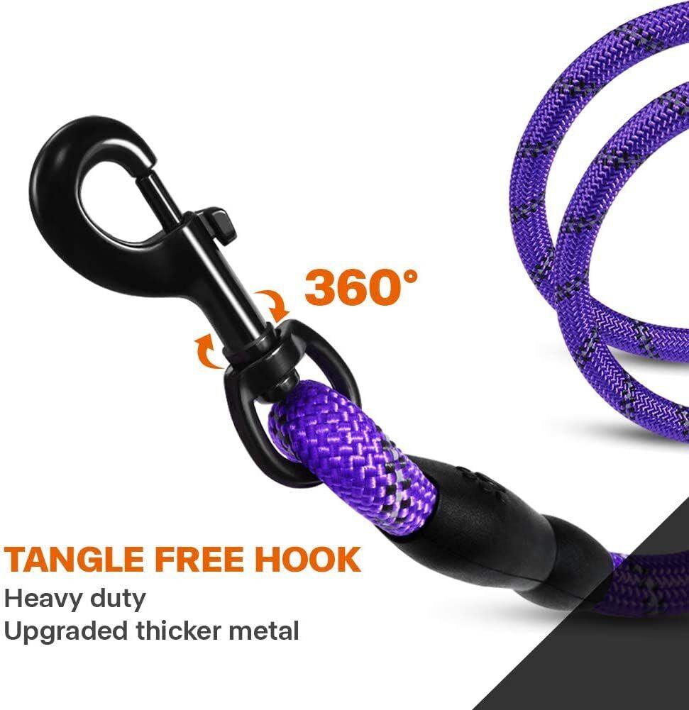 5FT Reflective Braided Rope Dog Leash for Medium to Large Breeds
